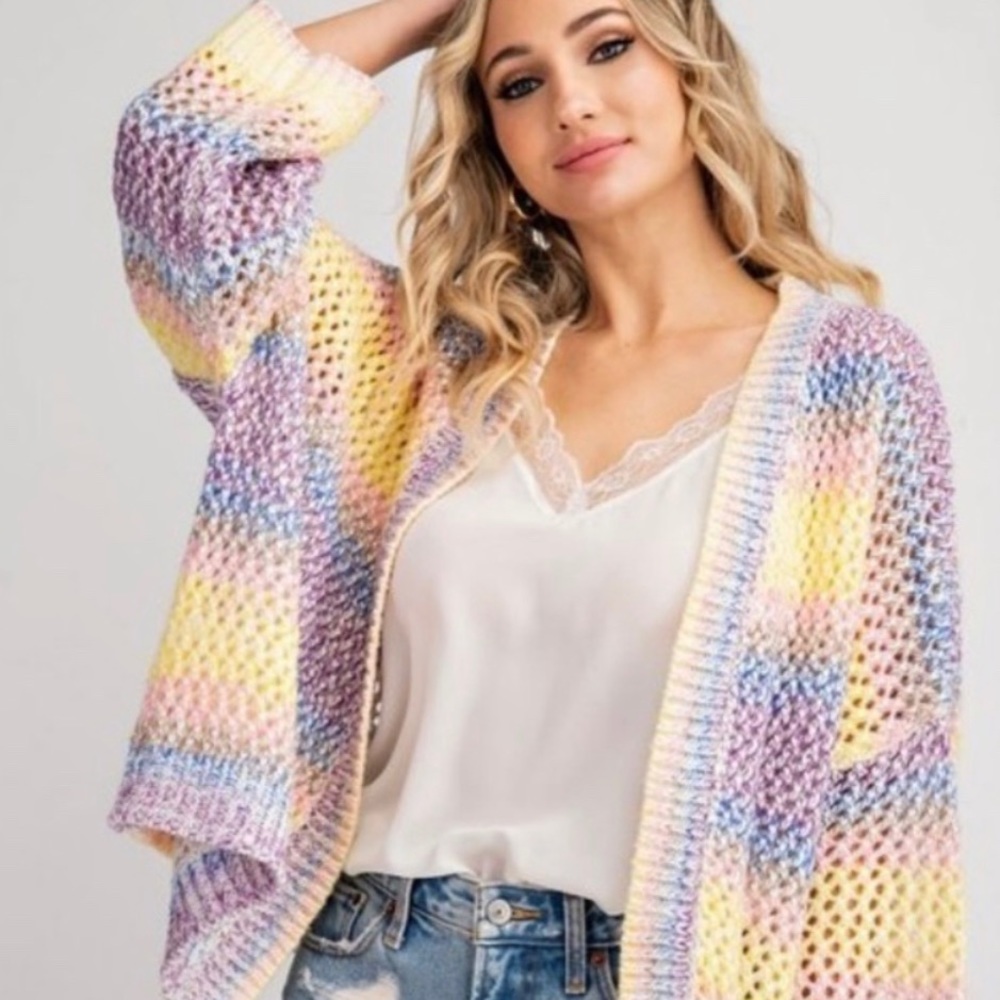 Pastel striped open weave cardigan